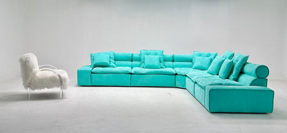 Blue modular sofa soft back sofa living room sofa with pillows