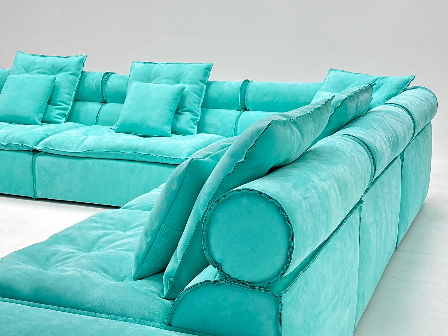 Blue modular sofa soft back sofa living room sofa with pillows