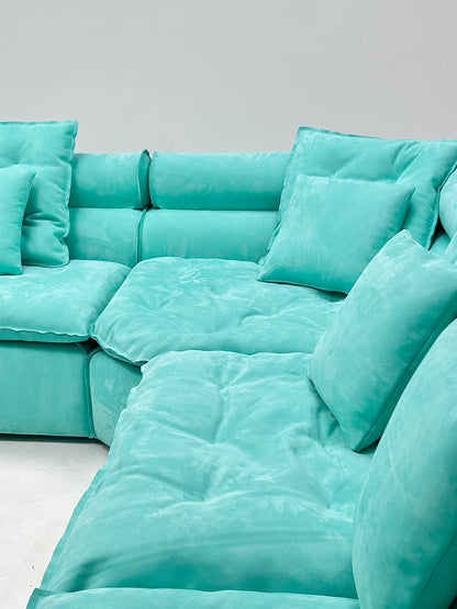 Blue modular sofa soft back sofa living room sofa with pillows