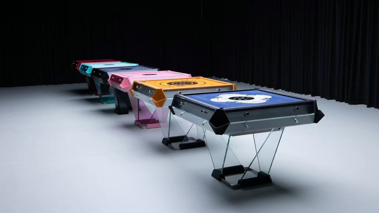 Mesa de mahjong automática de cristal azul