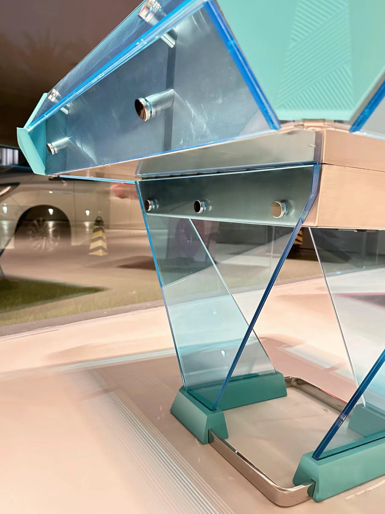 Mesa de mahjong automática de cristal azul