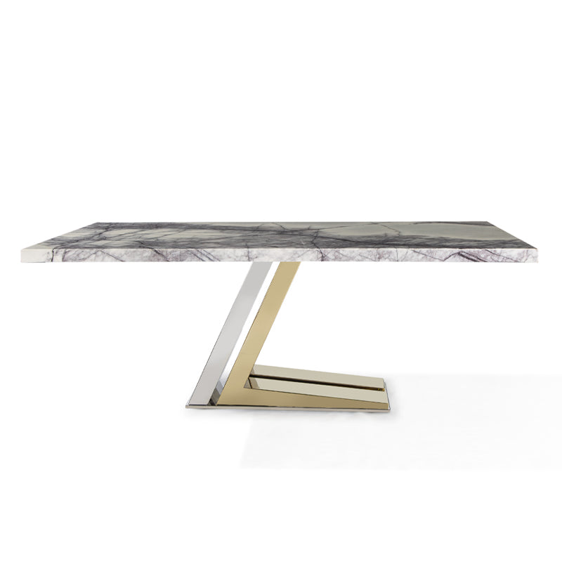 Mesa de comedor sencilla rectangular de mármol de lujo claro