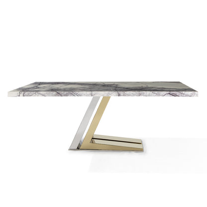 Mesa de comedor sencilla rectangular de mármol de lujo claro