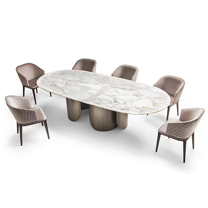 Customizable Italian light luxury stainless steel rock table oval marble dining table