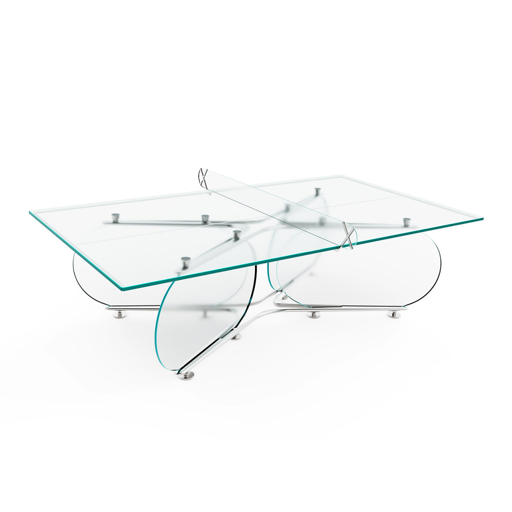 Mesa de ping pong de cristal con base redonda