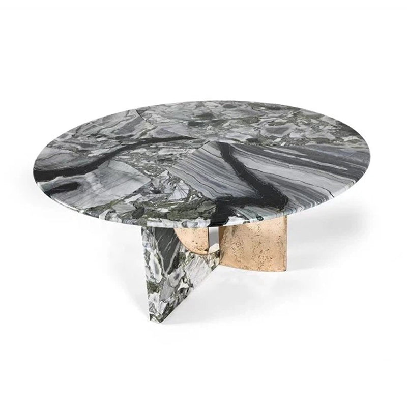 Villa modern Nordic style luxury stone round dining table wave gray natural marble round table