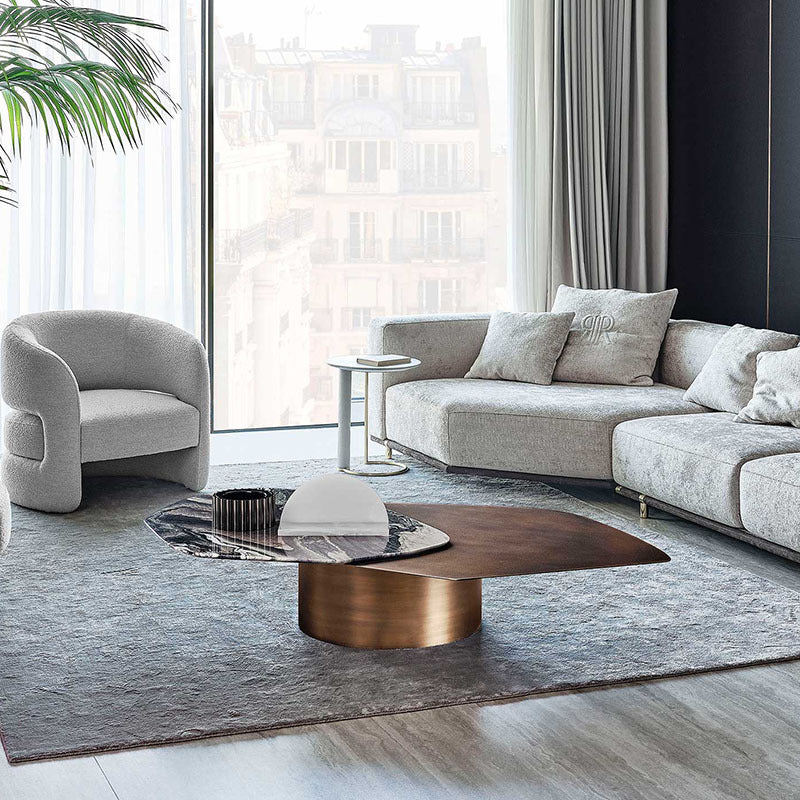 Light luxury irregular marble and stainless steel coffee table