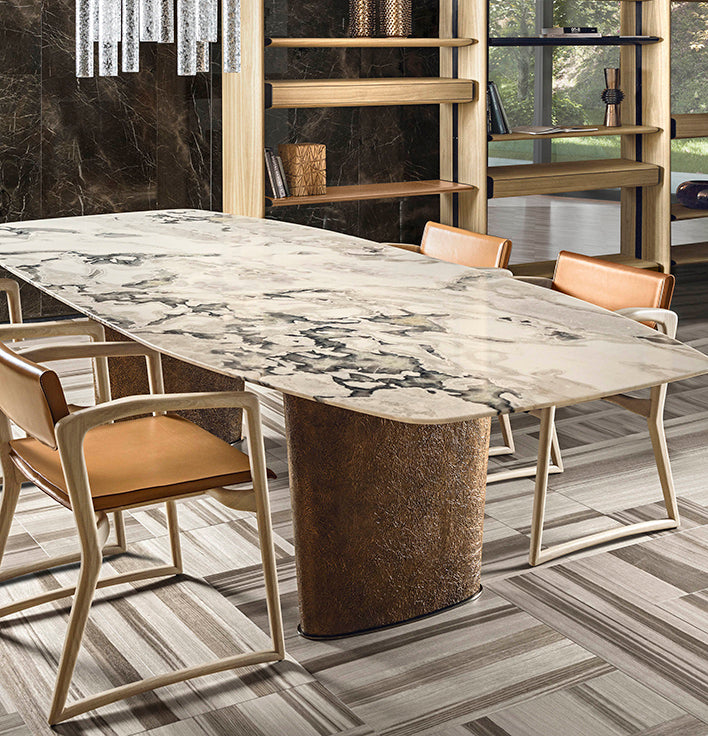 Light Luxury Customizable Marble And Stainless Steel Dining Table