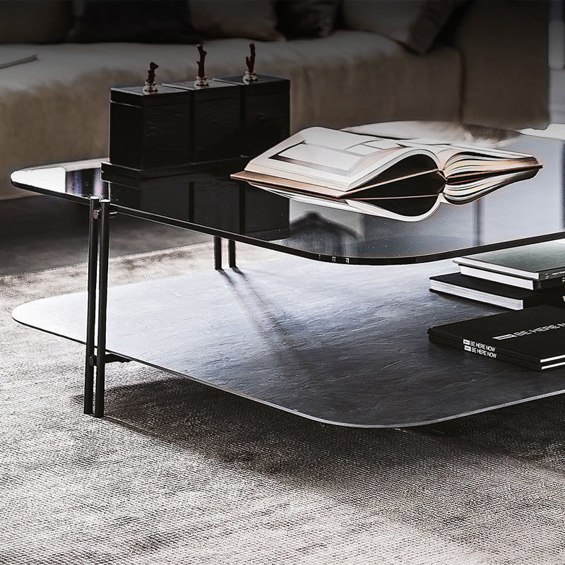 Italian modern double layer coffee table square rock slab/marble glass coffee table