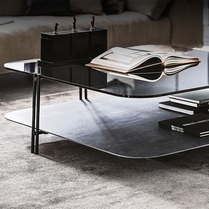 Italian modern double layer coffee table square rock slab/marble glass coffee table