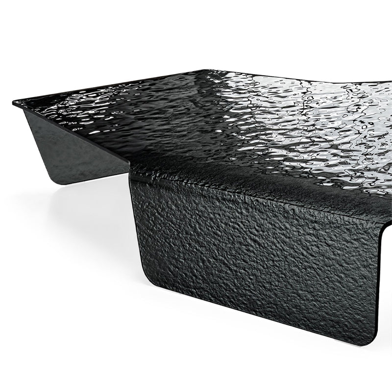 Mesa de centro de vidrio termofusible negro con textura cóncava y convexa forjada, adecuada para sala de estar
