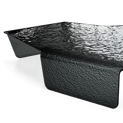 Mesa de centro de vidrio termofusible negro con textura cóncava y convexa forjada, adecuada para sala de estar