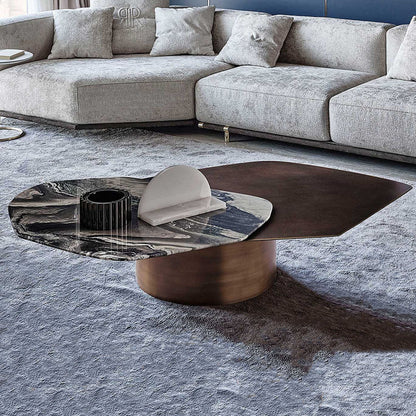 Light luxury irregular marble and stainless steel coffee table