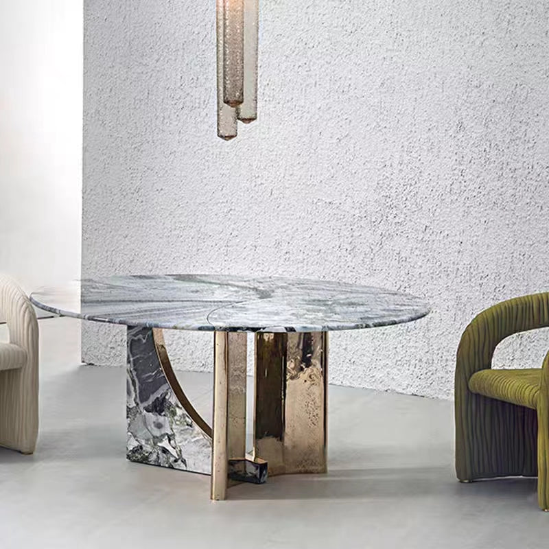 Villa modern Nordic style luxury stone round dining table wave gray natural marble round table