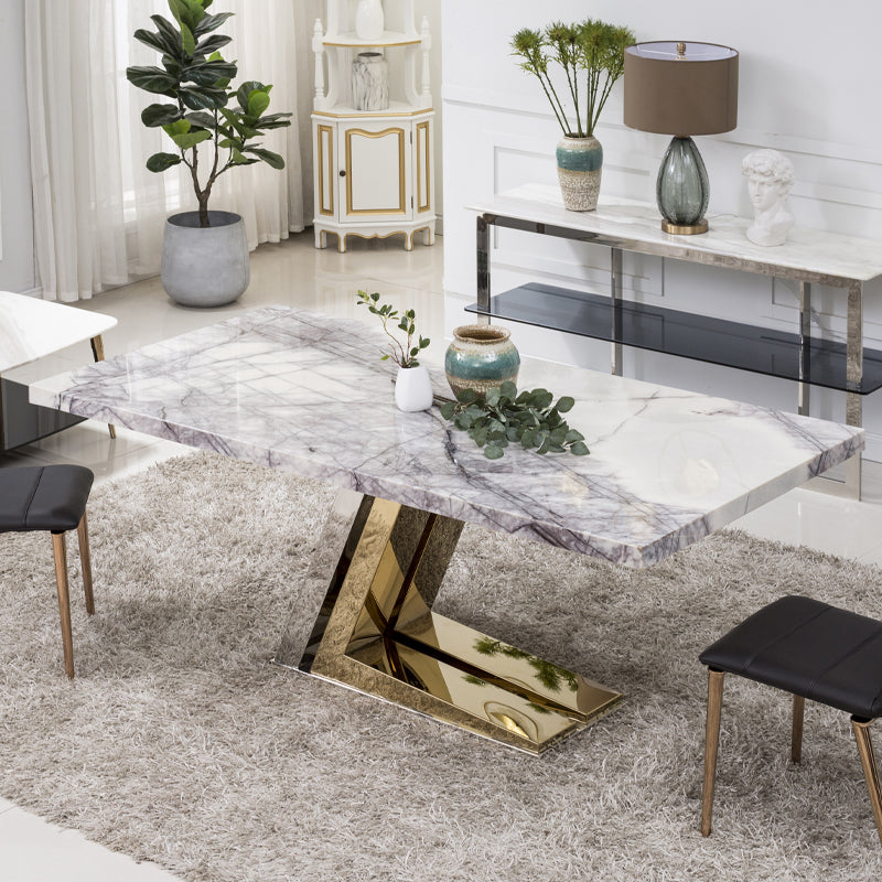 Mesa de comedor sencilla rectangular de mármol de lujo claro