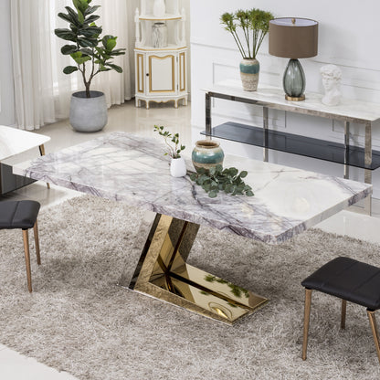 Mesa de comedor sencilla rectangular de mármol de lujo claro