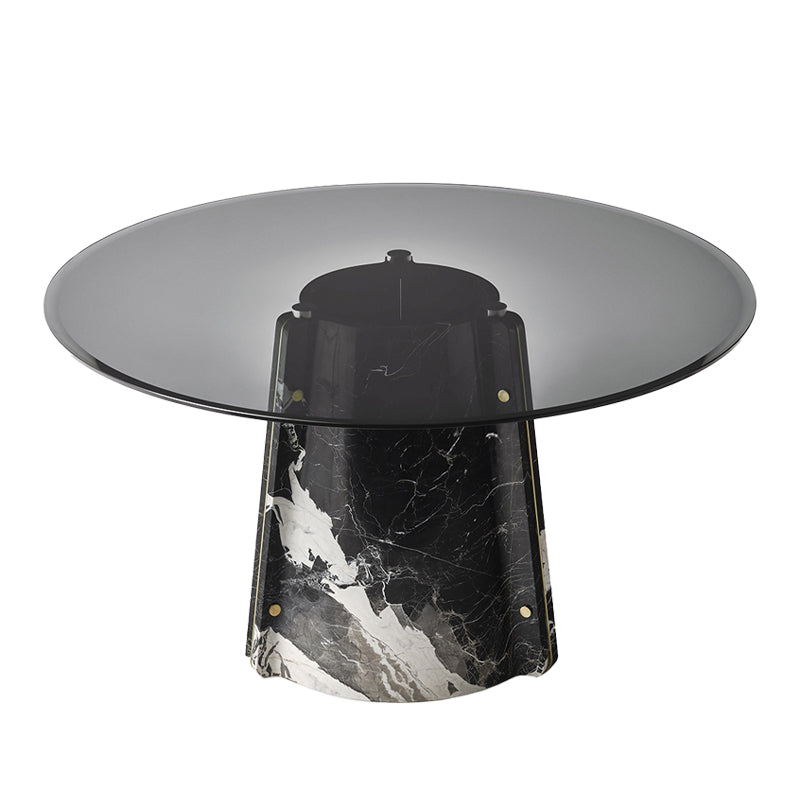 Modern light luxury natural marble/tempered glass round dining table