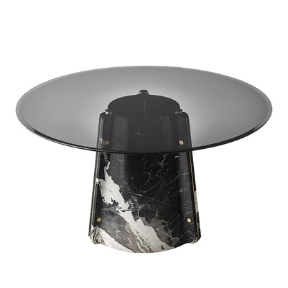 Modern light luxury natural marble/tempered glass round dining table