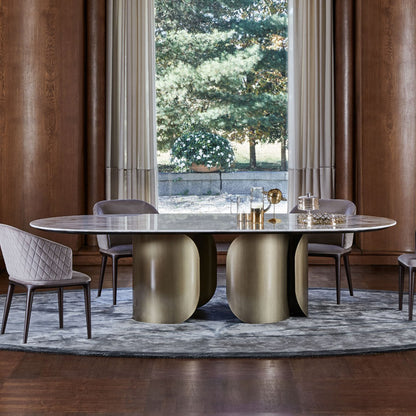 Customizable Italian light luxury stainless steel rock table oval marble dining table
