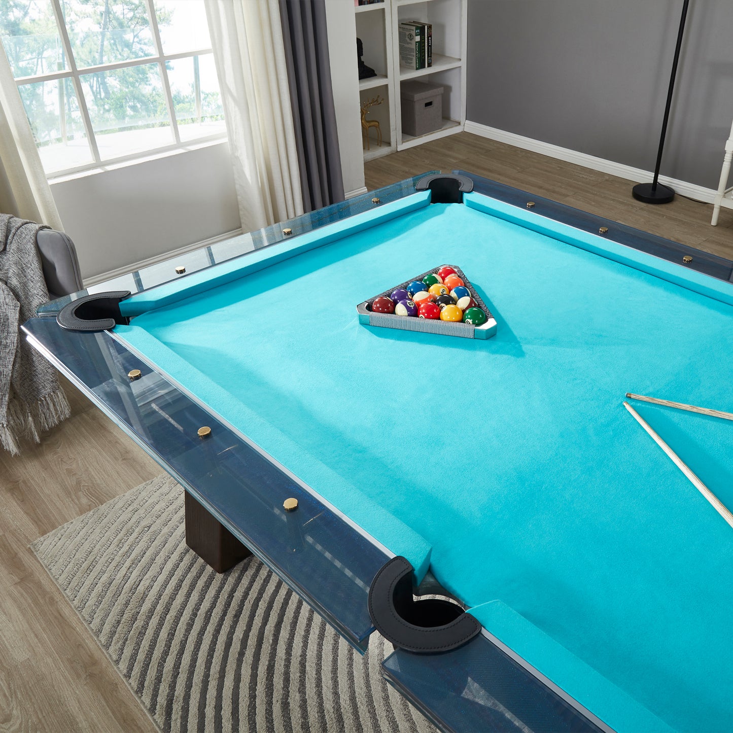 8FT/9FT Blue Wired Glass Pool Table