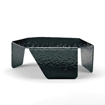 Mesa de centro de vidrio termofusible negro con textura cóncava y convexa forjada, adecuada para sala de estar
