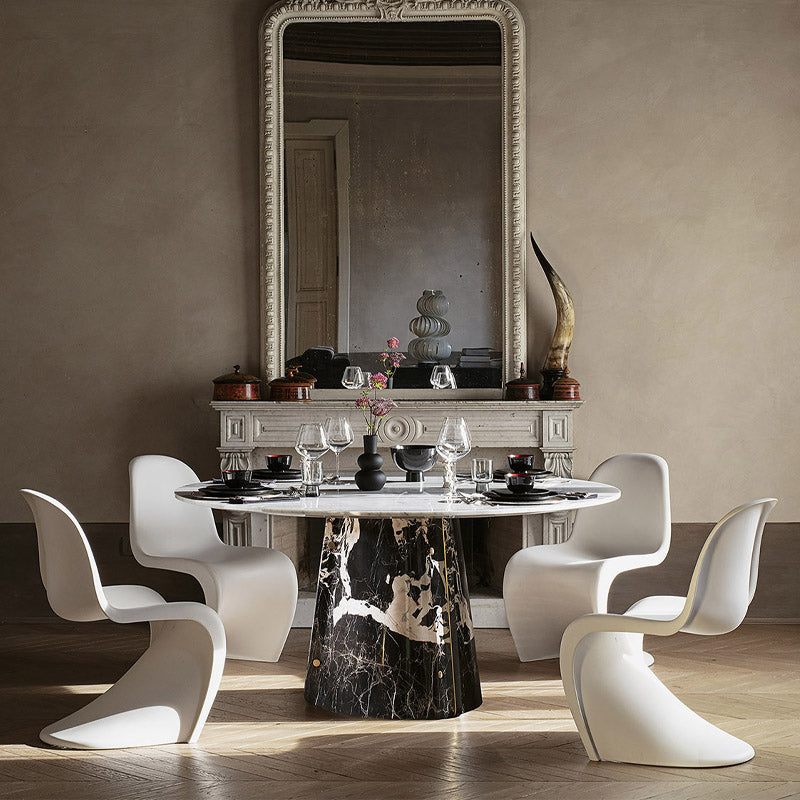 Modern light luxury natural marble/tempered glass round dining table