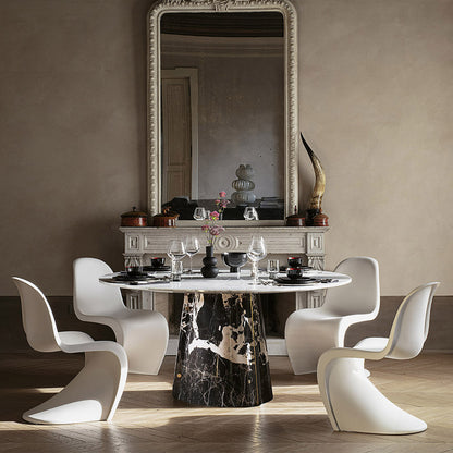 Modern light luxury natural marble/tempered glass round dining table