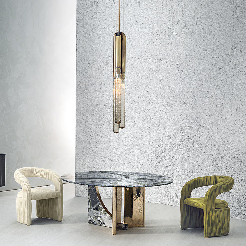 Villa modern Nordic style luxury stone round dining table wave gray natural marble round table