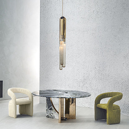 Villa modern Nordic style luxury stone round dining table wave gray natural marble round table