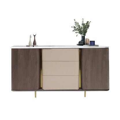 Natural marble tabletop leather interior large capacity cabinet
