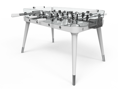 White Solid Wood Legs Glass Soccer Table