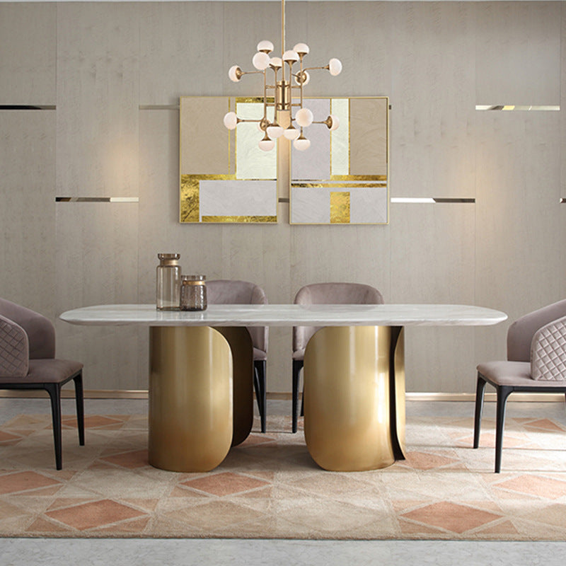 Customizable Italian light luxury stainless steel rock table oval marble dining table