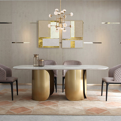 Customizable Italian light luxury stainless steel rock table oval marble dining table