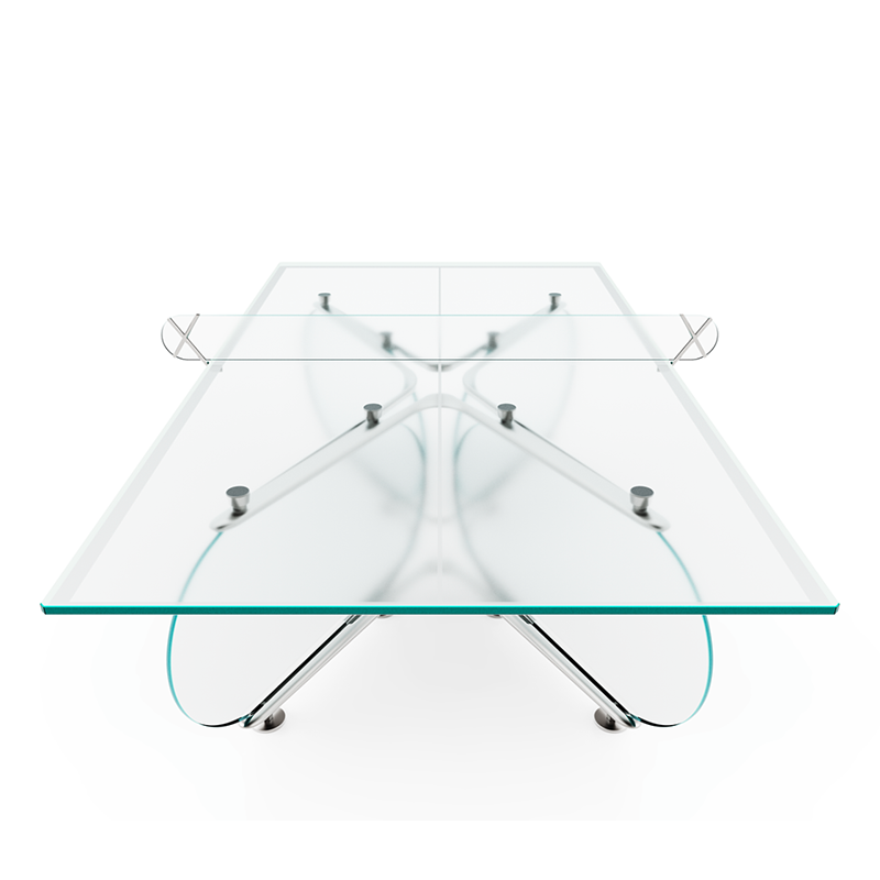 Mesa de ping pong de cristal con base redonda