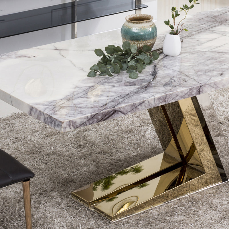 Mesa de comedor sencilla rectangular de mármol de lujo claro