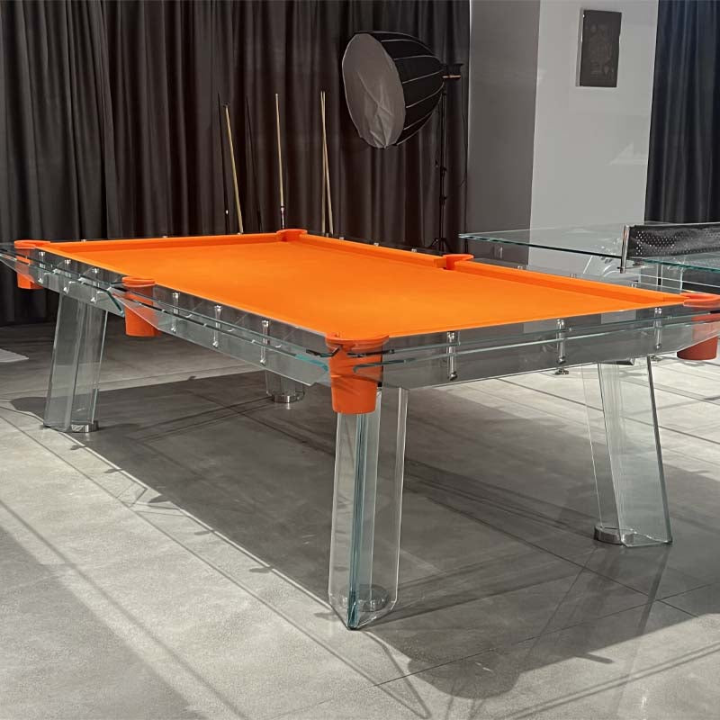 Mesa de billar de bolsillo de vidrio color naranja de 7 pies, 8 pies y 9 pies