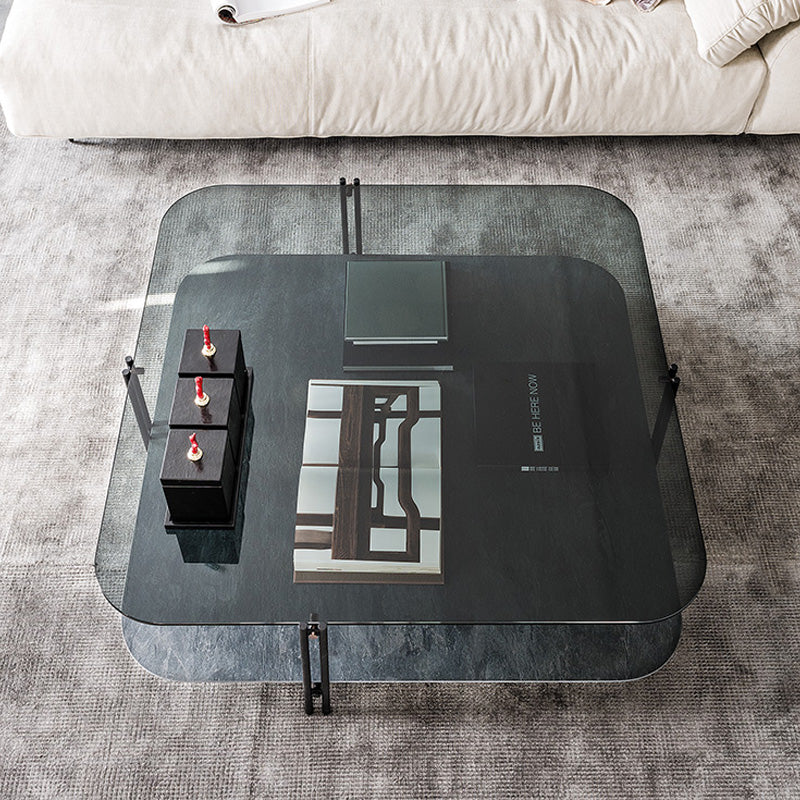 Italian modern double layer coffee table square rock slab/marble glass coffee table