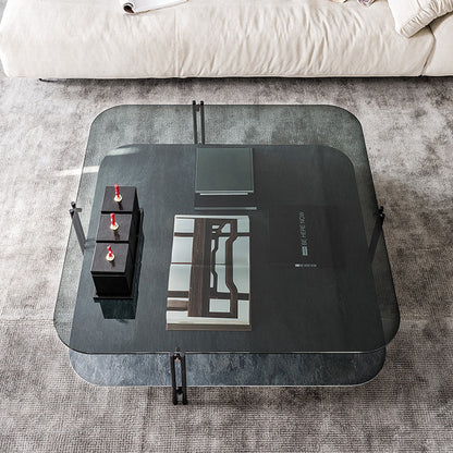 Italian modern double layer coffee table square rock slab/marble glass coffee table