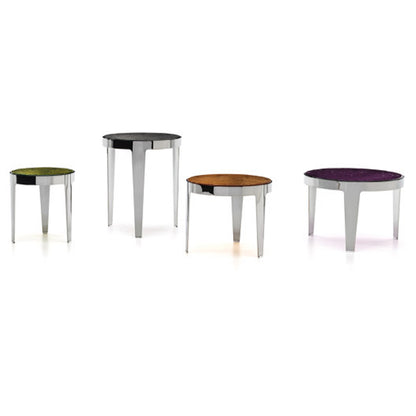 Mesa de té pequeña/mesa auxiliar de sofá de acero inoxidable y vidrio artístico
