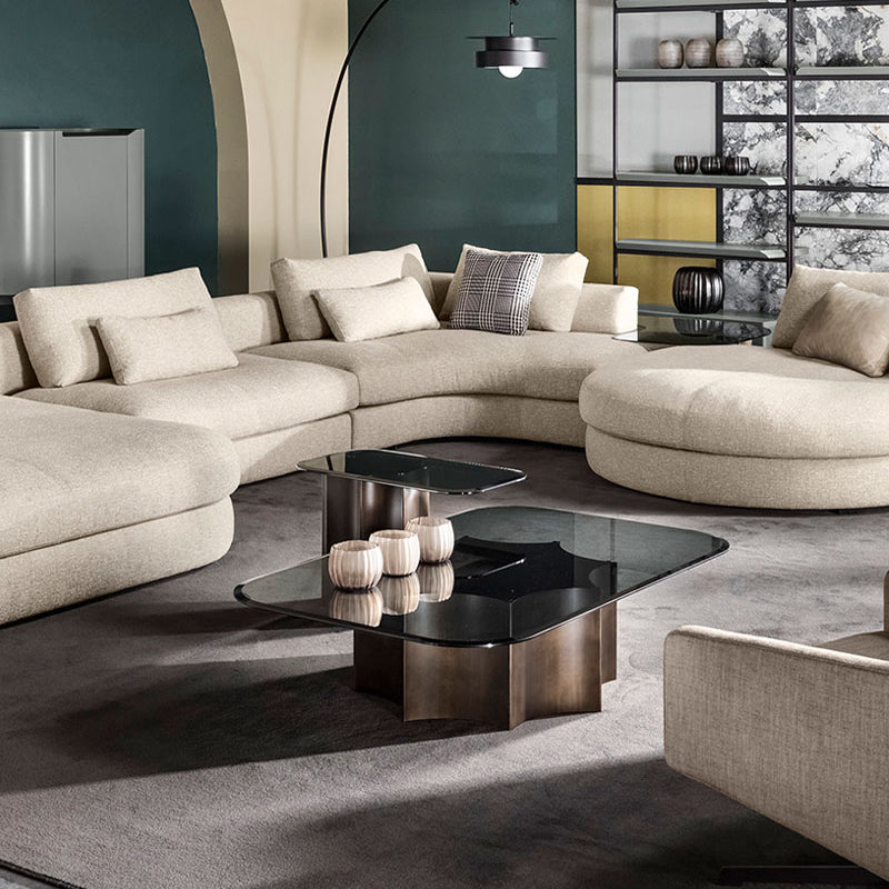 Light luxury tempered glass and stainless steel living room combination coffee table