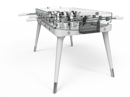 White Solid Wood Legs Glass Soccer Table