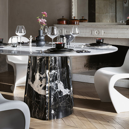 Modern light luxury natural marble/tempered glass round dining table