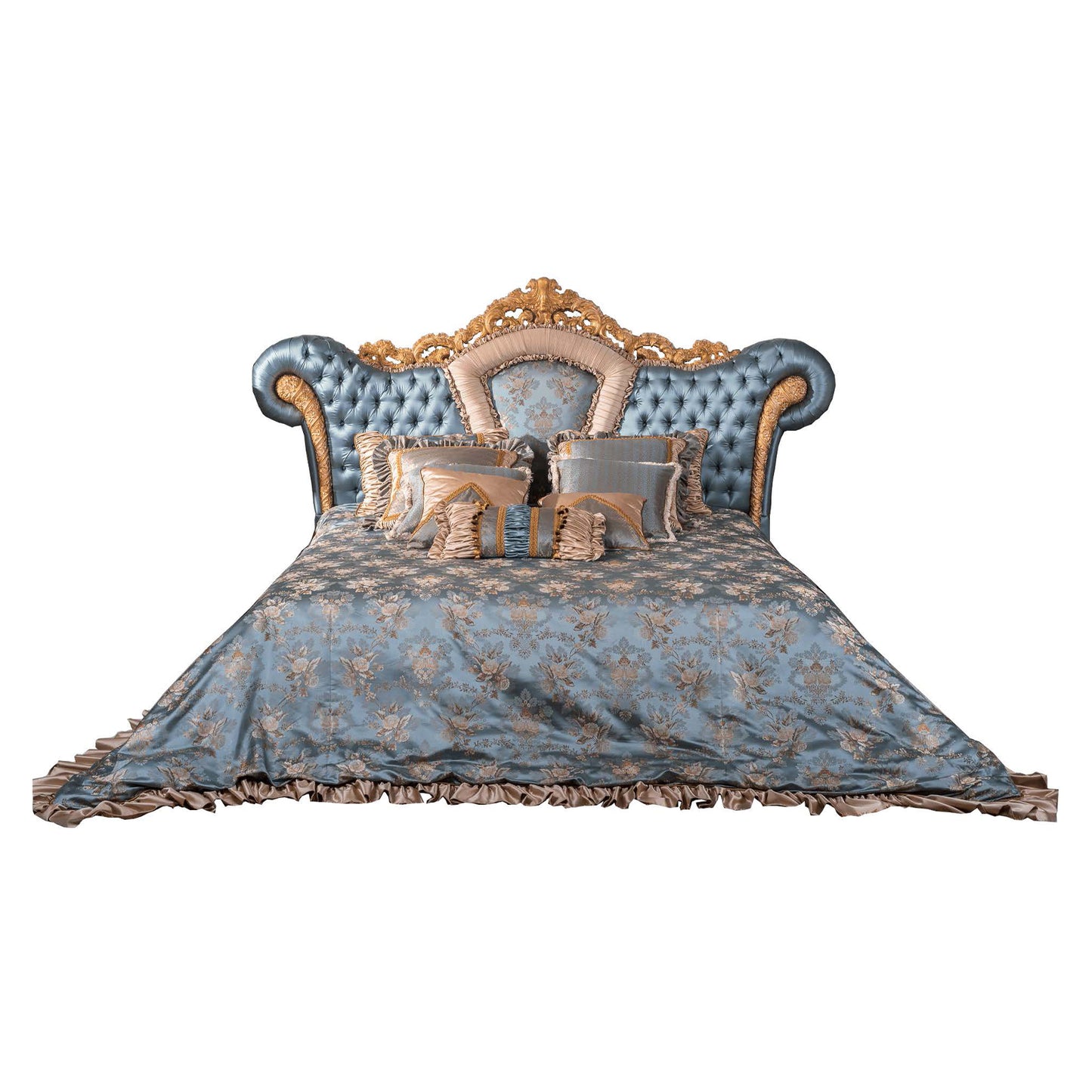 Elegant French leather back double bed Classic wooden bed Hand carved bed
