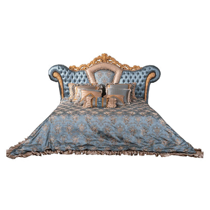 Elegant French leather back double bed Classic wooden bed Hand carved bed
