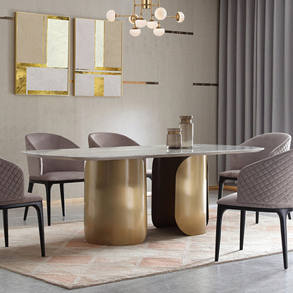 Customizable Italian light luxury stainless steel rock table oval marble dining table