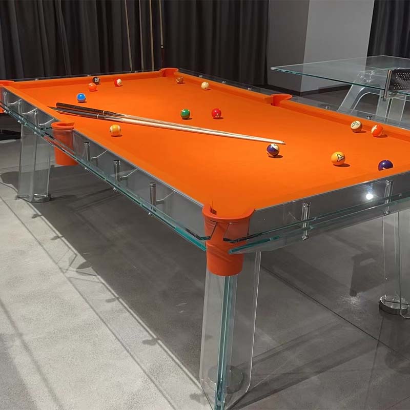 Mesa de billar de bolsillo de vidrio color naranja de 7 pies, 8 pies y 9 pies