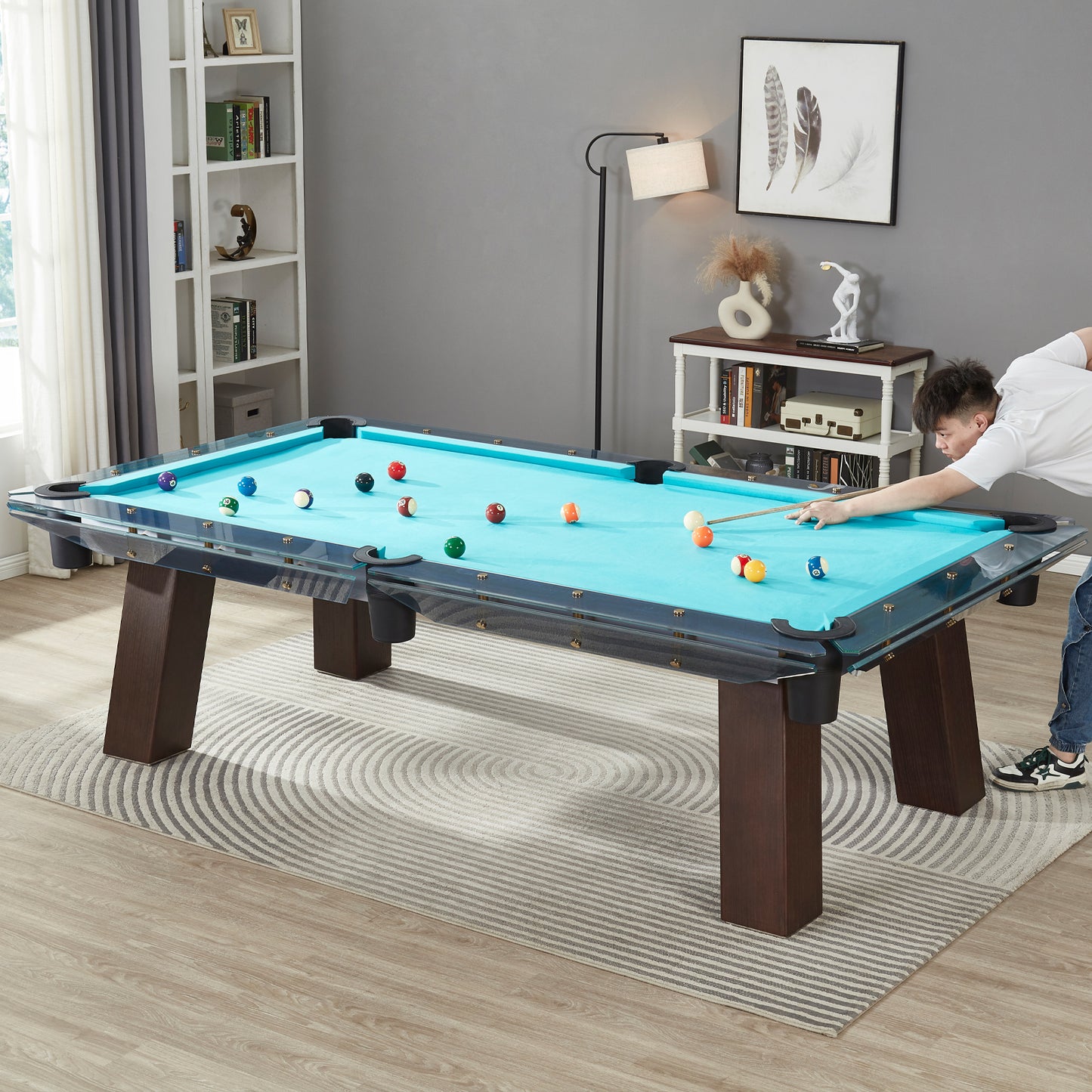 8FT/9FT Blue Wired Glass Pool Table