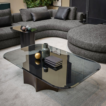 Light luxury tempered glass and stainless steel living room combination coffee table