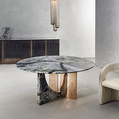 Villa modern Nordic style luxury stone round dining table wave gray natural marble round table