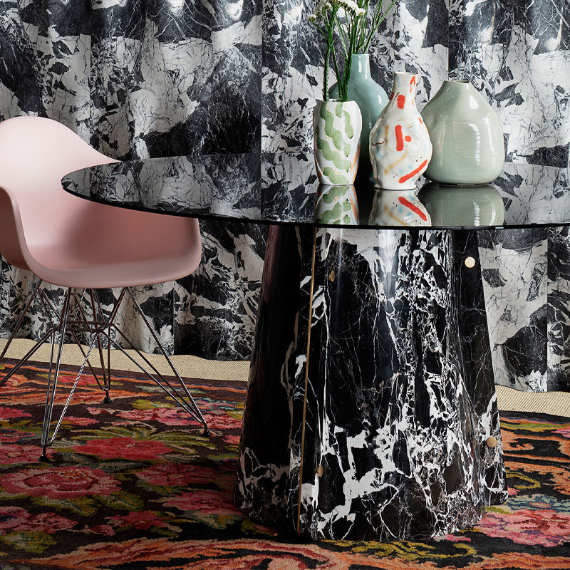 Modern light luxury natural marble/tempered glass round dining table